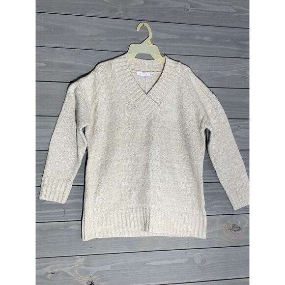Bluetime Wool Blend Beige Sweater Womens M V Neck NWT - Picture 1 of 5